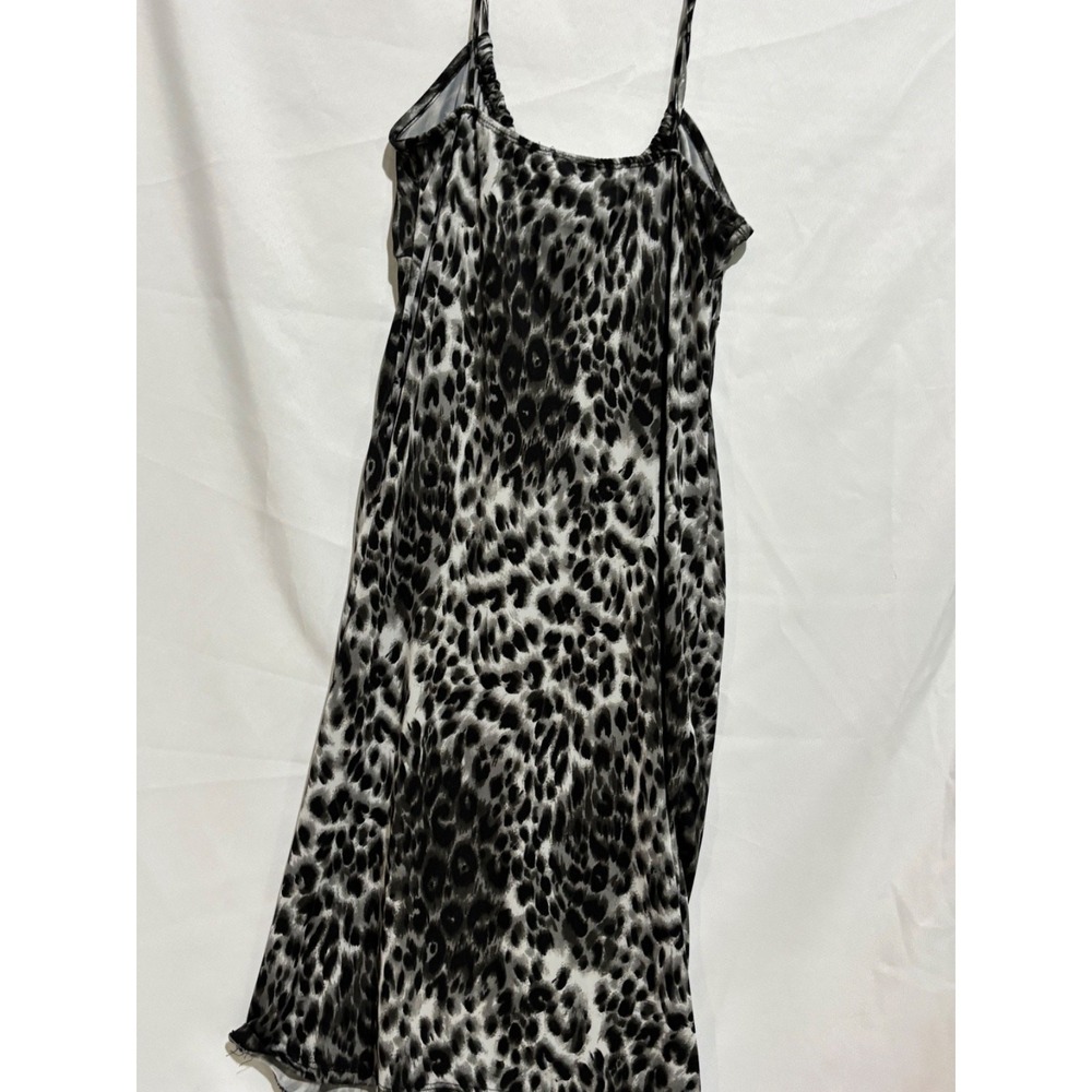 Womens Leopard Print Ruched Bust Milkmaid Midi Slip Dress Sz L y2k Grunge Edgy - Picture 8 of 10